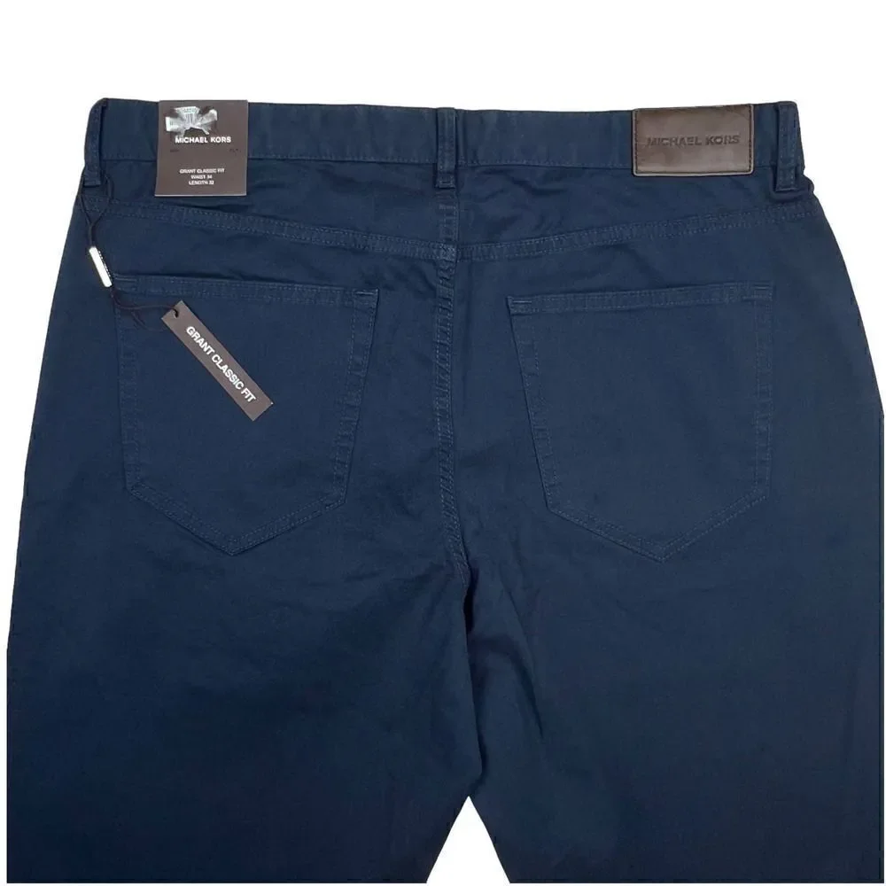 New Michael Kors Men US 34x32 Midnight Blue Pants Grant Classic Fit Slim